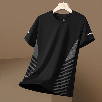 Ice Silk Short Sleeve T-Shirt Men's Summer Thin Quick Dry Mesh Sport Fitness Half Sleeve Casual Elastic T Summer Wear