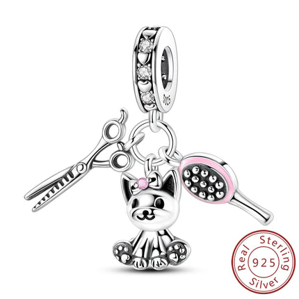 Original 925 Sterling Silver Charm Bead Balloon Poodle Cute Puppy Heart Charm Fit Bracelet Bangle Pendant Women DIY Jewelry Gift