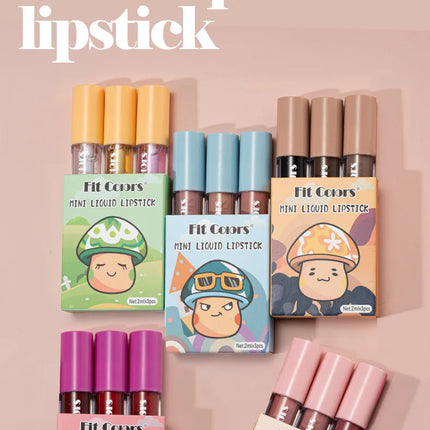 Cute Lipstick Set 3pcs/set Velvet Matte Waterproof Red Nude Black Lip Stick Tint Makeup Mini Lip Gloss Kit Plumping Lip Oil Set