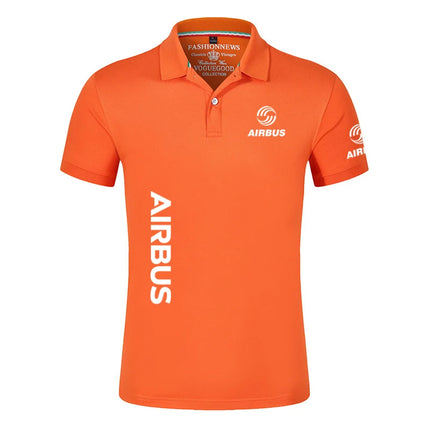 2024 New Solid Color Men AIRBUS AVIATION Flight Lapel  Polo Shirt Bare Stand Collar T-shirt European Loose Short Sleeves Tops