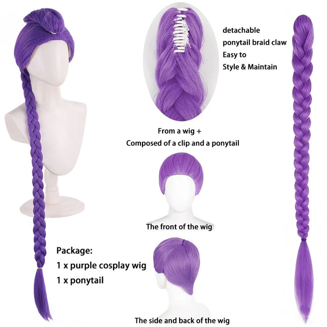 Anime Rumi Lumi Cosplay Synthetic Hair Purple Headgear +120 Cm Detachable Ponytail Halloween Daily Party Heat-Resistant Wig