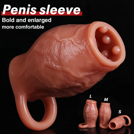 Dick Sleeve Enlargement Lock Sperm Dildo Penis Ring Adult Men Sex Toys Enlarged Thick Cock Sleeve Soft Silicone Male 18 Sexy Toy