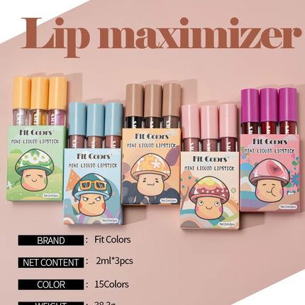 Cute Lipstick Set 3pcs/set Velvet Matte Waterproof Red Nude Black Lip Stick Tint Makeup Mini Lip Gloss Kit Plumping Lip Oil Set