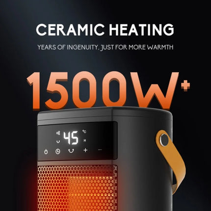 Portable Desk Heater 1500W Digital Display PTC Ceramic Fast Heating 20-45°C Adjustable 70° Oscillation Remote Black