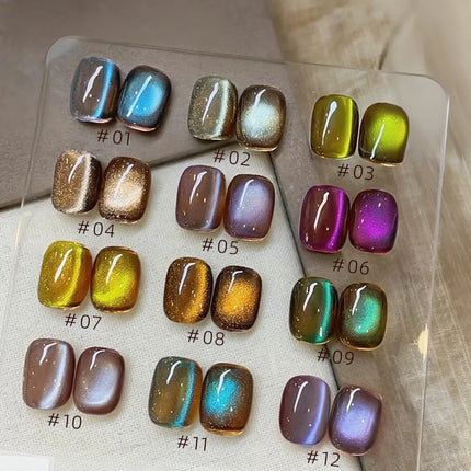 MN 10ml 1-12pcs 2025 Autumn Blue Brown Cat Eye Gel Nail Polish Popular Flash Chocolate Glass Beads Nails Black Nails Christmas