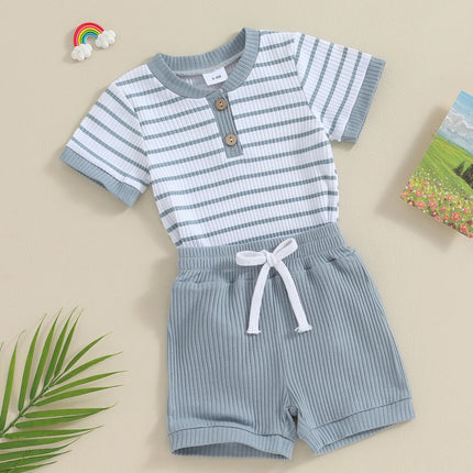 Pudcoco Infant Baby Girl Boy 2Piece Outfits Summer Striped Short Sleeve Romper Elastic Shorts Set Toddler Newborn Girl Boy 0-18M