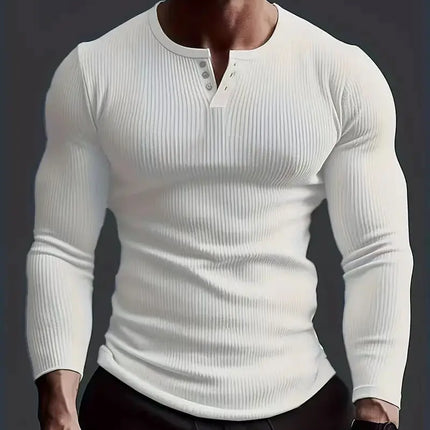 Autumn Men's Collarless Breasted Henry Shirt Top Fitness High Stretch Base Shirt Solid Color Plus Size Casual Long Sleeve