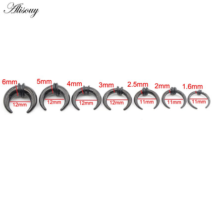 2PCS Stainless Steel C Shape Buffalo Horn Ear Taper Stretcher Expander Septum Captive Tragus Cartilage Piercing Body Jewelry