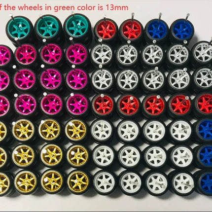 11mm wheels for 1/64 Scale Alloy Car Models 1/64 wheels with Tires + Axles for Hot Wheel/Matchbox/Domeka/Tomy 1:64