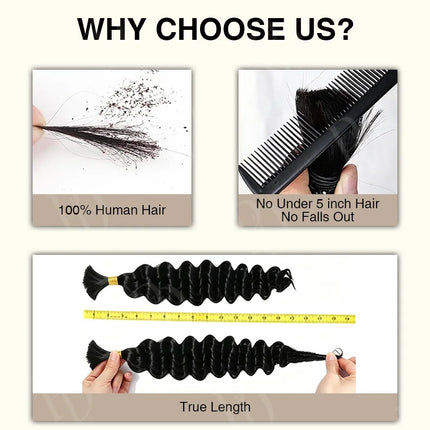 Pre-Colored Deep Wave Bulk Braiding Human Hair No Weft Remy Bulk Human Hair 14-28" Boho Curly Bulk Hair Extension Crochet Braids