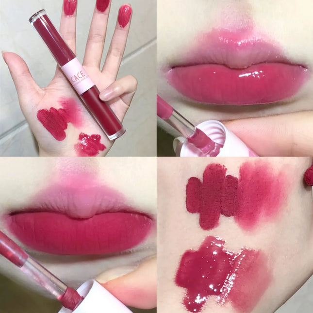 Double Head Lip Gloss Matte Velvet Sexy Red Tint Liquid Lipstick Waterproof Lipgloss Lasting Lip Glaze Korean Makeup Cosmetics