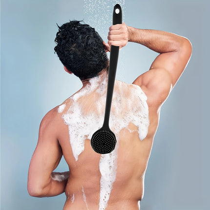 Silicone Bath Brush Long Handle Double-Sided Extended Bathing Scrubbing Massage Brush Back Scrubber for Men and Women