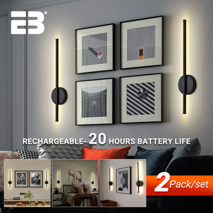 2-pack Rechargeable Wall Light LED 50 80cm Dimming Indoor Wall Sconce with Remote Control Beside Bedroom Lamp Home Decor