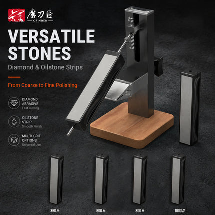 All-in-One Fixed Angle Sharpener, Premium CNC Alloy Metal Knife Sharpening Kit, Universal Clamp & Whetstone Holder, Wooden Base