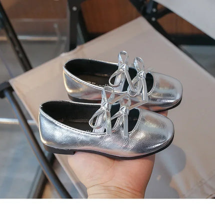 Kids Dance Performance Shoes Square Black Solid Color Girls Princess Shoe with Double Bow 2024 New Girls Leather Shoes Soft Sole