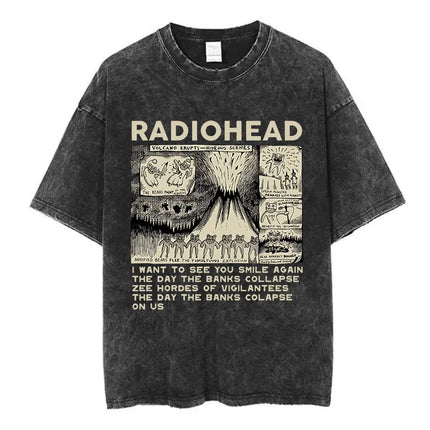Radiohead Rock Band Washed Cotton T-Shirt Men Women Hip Hop Music Tee Fashion Short Sleeve T-shirt Summer Oversized T-shirts Tops