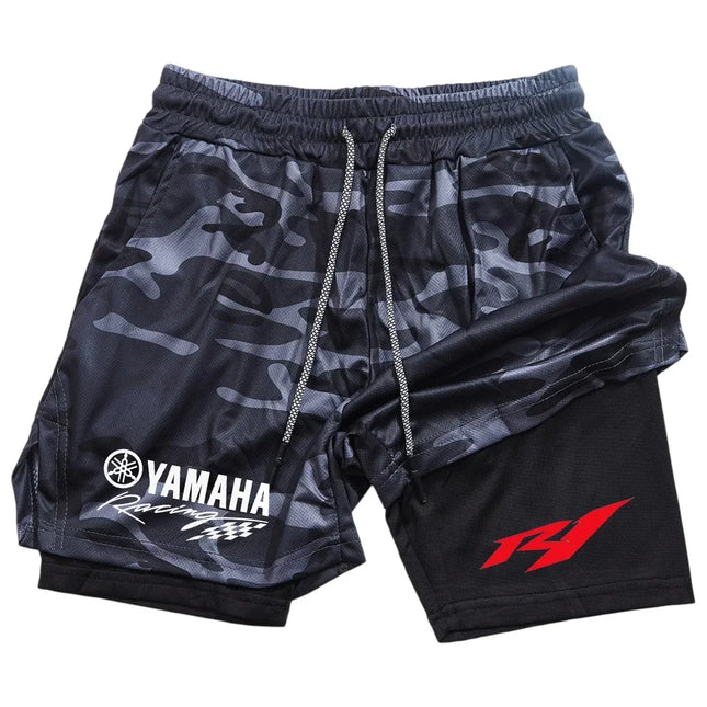 Summer Yamaha Logo Men's Running Shorts 2-in-1 Double-Layer Gym Sportswear Comfortable Breathable Men's Sportswear