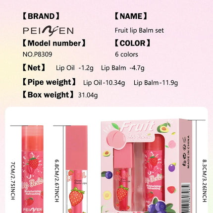 2PCS Lip Oil Lip Balm Set All-Day Long-Lasting Moisturizer Lip Care Plumps Lips Reduces Lip Lines Lipstick & Nourishment