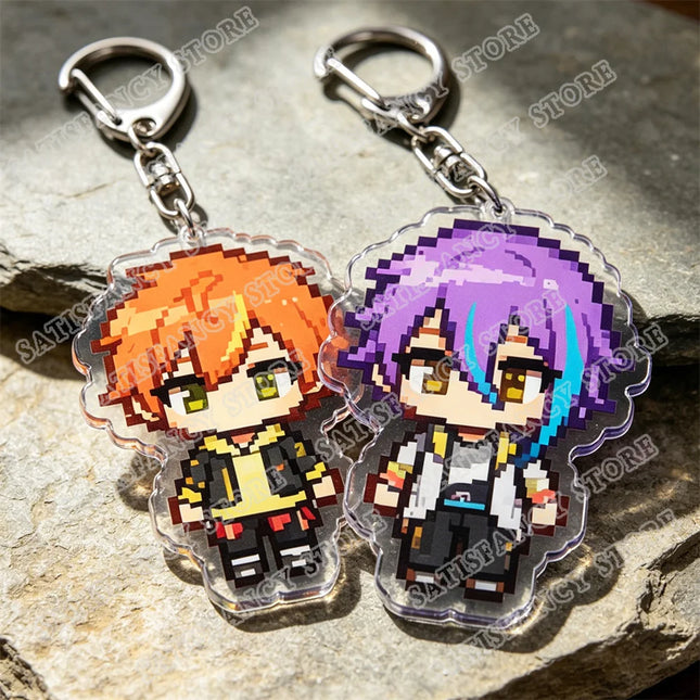 Cute Pixel Chibis Keychains for Accessories Touya Emu Rui Akito Tsukasa Virtual Singers Key Chains Jewelry Keyrings Fans Gifts
