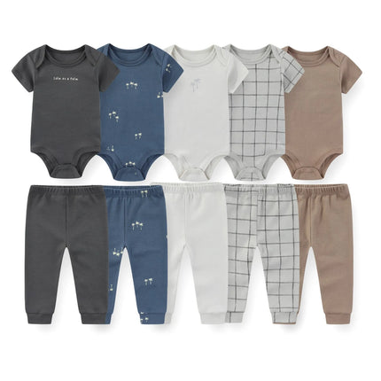 Kiddiezoom 10 Pcs/Lot Four Seasons Fashion Baby Clothing Set Cotton Soft Newborn Bodysuits+Pants Infant Outfit Gift