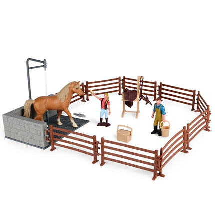 Latest Farm Horse Race House Car Model Action Figures Emulational Horseman Horse Animal Playset Figurines Toy for Christmas Gift