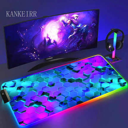 Geometry Large RGB Gamer Mousepad With Backlight Mouse Mat Gaming Mousepads LED Keyboard Mats Luminous Desk Pads Mouse Pad PC