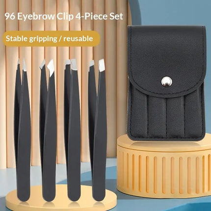 4Pcs Colorful Stainless Steel Tweezer Set For Women Men Eyebrows Eyelashes Grooming Precision Tweezers With Storage Bag