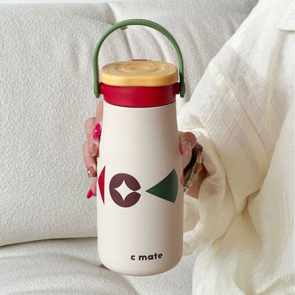 600ML Ceramic Inner Insualted Water Bottle Vaccum Thermos Bottle With Tea Infuser And Straw Portable Outdoor Thermal Tumbler