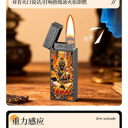 New Voice-controlled Embossed Alloy Kerosine Lighter,Intelligent Voice-controlled Ignition Open Flame Men's Personalized Lighter