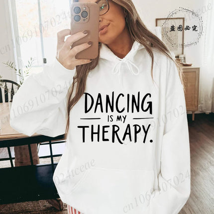 Hoodies for Women Ulzzang Grunge Y2k Aesthetic Shirt Autumn Winter Pullover Hoodies Dancing Is My Therapy Graphic Streetwear