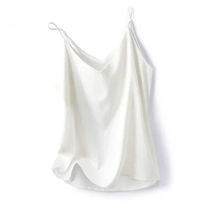 2026 Spaghetti Strap Top Women Halter V Neck Basic White Cami Sleeveless Satin Silk Tank Tops Women's Summer Camisole Crop Top