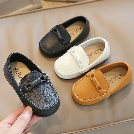 Boys Leather Shoes Black White for School Party Wedding Kids Formal Flats Loafers Slip-on Soft Loafers Children Moccasins 21-30