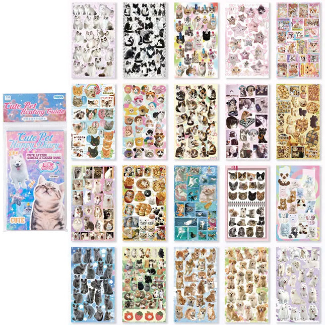Cat Dog Stickers Book Value Set with 482/501pcs Meme Stickers Books for Scrapbook Journal and Planner Coil Bound Sticker Albums