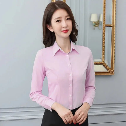 Summer White Short Sleeve Women's Professional Work Shirt Loose Fit Korean Style Plus Size OL Interview Top Button-Up Shirt