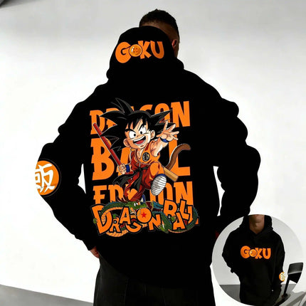 2026 Dragon Ball Retro Anime Hoodie, Kid Goku Print Men's Pure Cotton Hoodie, Casual Loose Sports Daily Version  Y2K Style