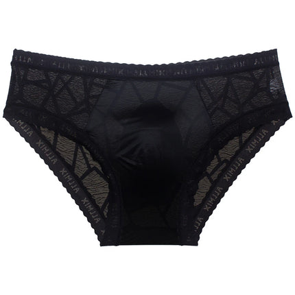 Sexy men underwear letter sports fitness clear ice silk bragas japonesas low waist U convex seamless panties boxers & briefs man