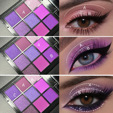 9-Color Purple Eyeshadow Palette – Matte & Shimmer, Waterproof Long-Lasting, Smoky & Natural Looks, Unisex