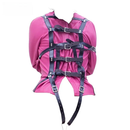 Luxury BDSM Long Sleeve Open Crotch Straitjacket with Full Face Bondage Hood Harness Adult Costume for Fetish Party Sex Toys