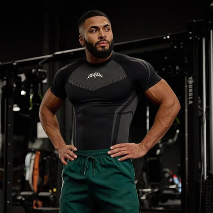 Men Tight Compression T-Shirt High Elasticity Quick-Dry Fitness Muscle Training / T-Shirt Homme Compression Ajusté Élasticité Séchage Rapide
