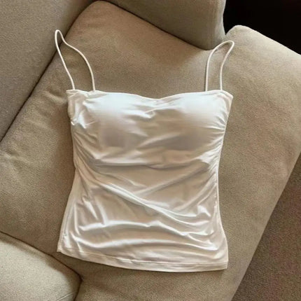 New Women's Tank Tops: Sexy Hollow Back Camisole with Chest Pad, Summer Basic Elastic Tank Top, One-Piece Vest, Casual Short Crop Tops