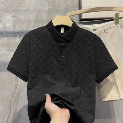 Summer New Men's Lapel Hollow Short-Sleeved Polo T-Shirt Ice Silk Breathable Business Fashion T-Shirt Male Brand Clothes