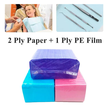 JUMTOP 125Pcs Dental Bibs Disposable Tattoo Clean Pad Table Covers Clean Pad Piercing Bibs Dentist Paper Scarf