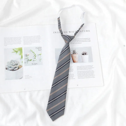 Striped College Style Tie Without Hand Knotting Wine Red Striped Small Tie Brown Striped Boys and Girls Uniform Tie Daily Simple