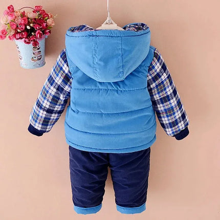 Winter Autumn Kids Thicken Velvet Hoodie Jacket And Pants Set Baby Boys 2-Piece Cotton Suit Children's Clothing