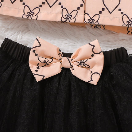 Baby Girl Casual Spring Autumn Heart Print Top + Black Tulle Skirt Two-Piece Set Infant Clothing Outfit