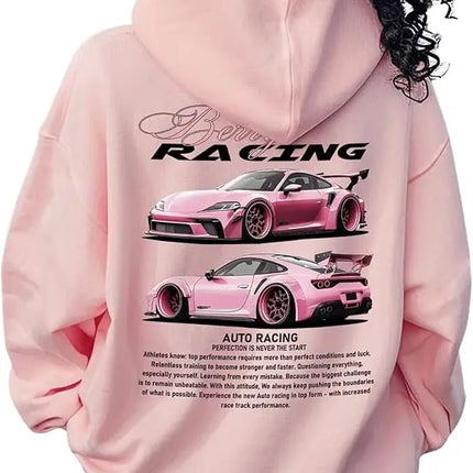 2025 Unisex Printed Hoodie Loose Drawstring Long Sleeve Letter Car Print High-Quality Comfortable Classic Retro Sportswear