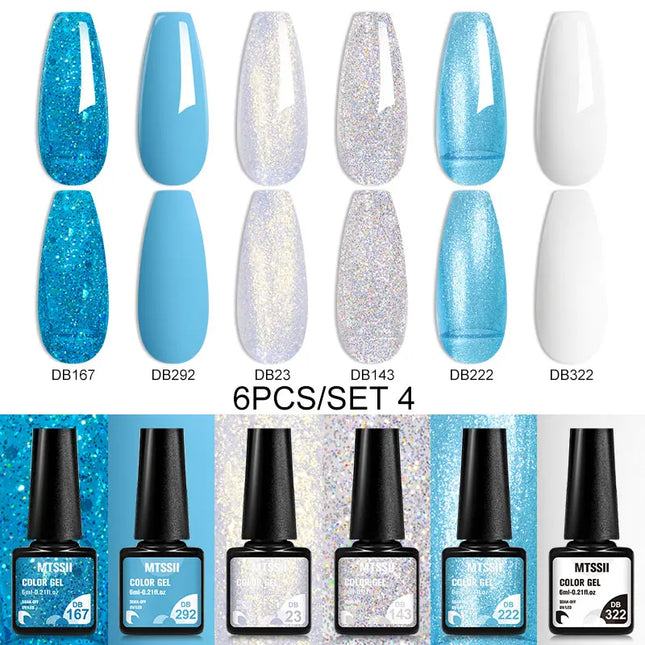 6pcs Pink Red Glitter Gel Nail Polish Set Silver Auroras Glitter Semi Permanent Soak Off UV Gel Varnish Nail Supplies DIY Decor