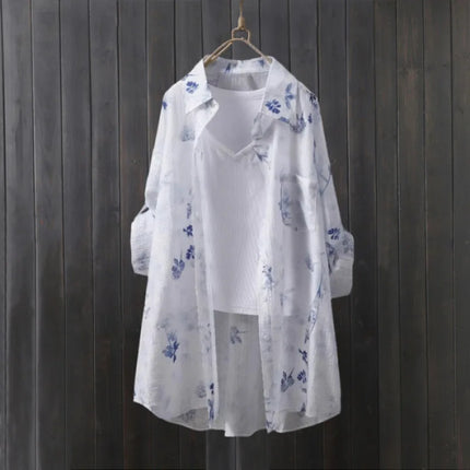 Tencel shirt women's thin coat loose sun protection shirt mid-length top covering buttocks long-sleeved plaid shirt