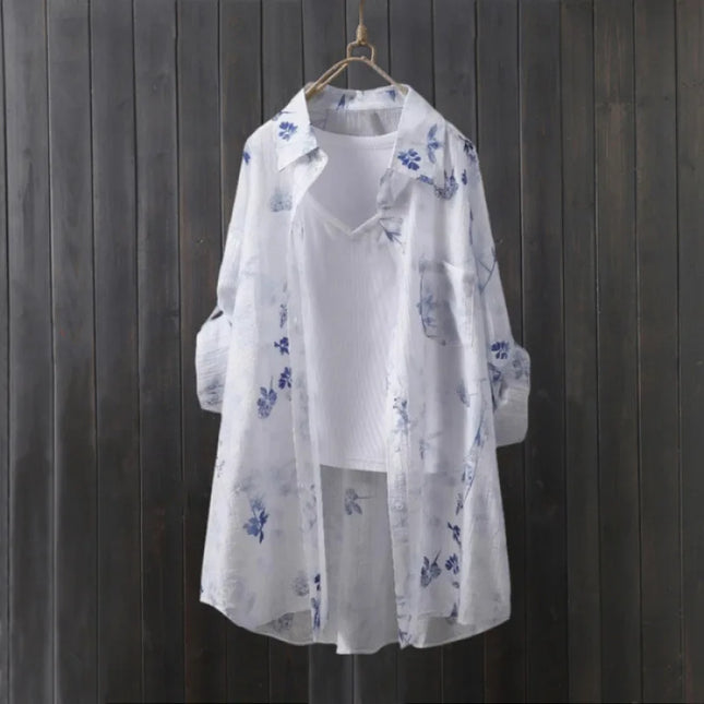Tencel shirt women's thin coat loose sun protection shirt mid-length top covering buttocks long-sleeved plaid shirt