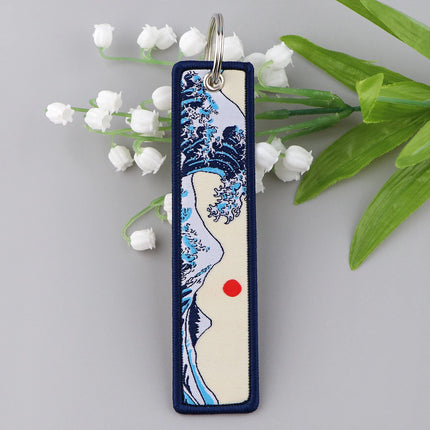 Japanese Van Gogh Art Waves Key Tag Keychains Women Koi Fish Keychain for Car Motorcycles Keys Keyring Men Holder Jewelry Gifts